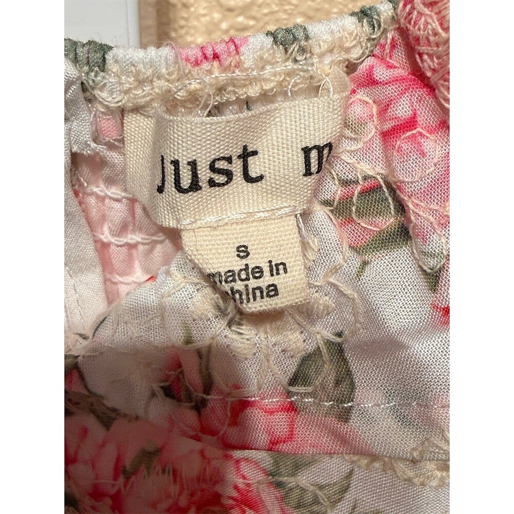 Just Me Dress Womens Small Ivory Pink Floral Smocked Fit & Flare Mini - Picture 6 of 8